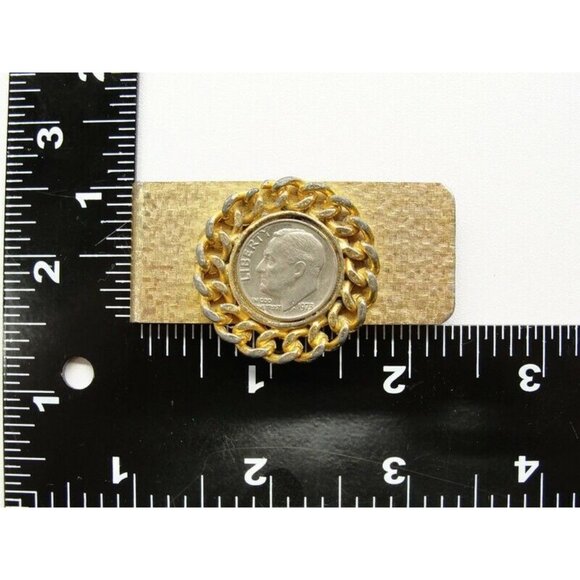 Money Clip Roosevelt Dime 1973 Gold Tone Credit Card Cash ID Holder - Picture 3 of 8